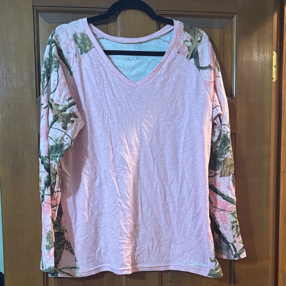 Cabela's Pink and Green Camo Long Sleeve Tee